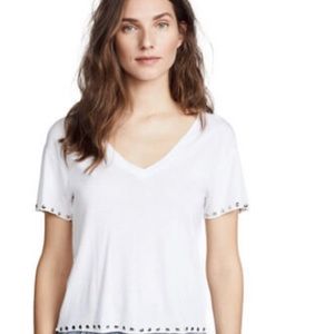 Monrow Studded V-Neck Tee T-Shirt Size Small White